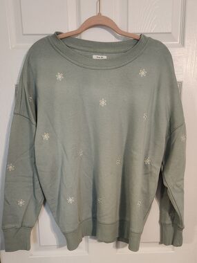 Maurices Sage Green Crewneck Sweatshirt with White Daisy Embroidery